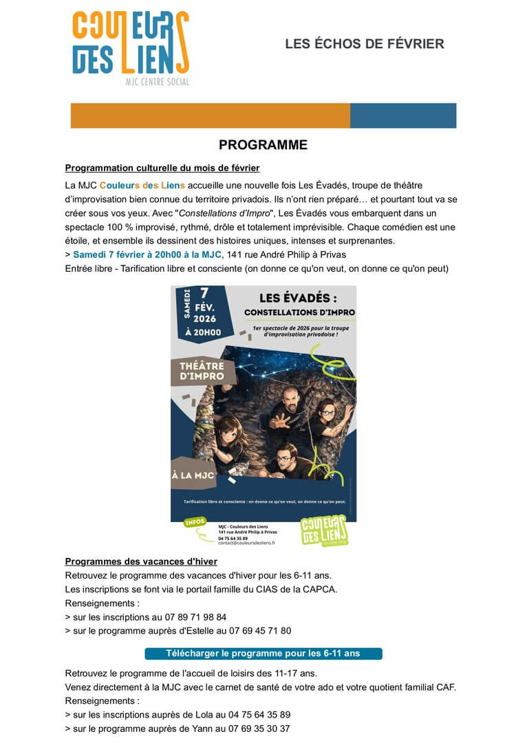 Newsletter mensuelle - Les échos de février | Couleurs des Liens