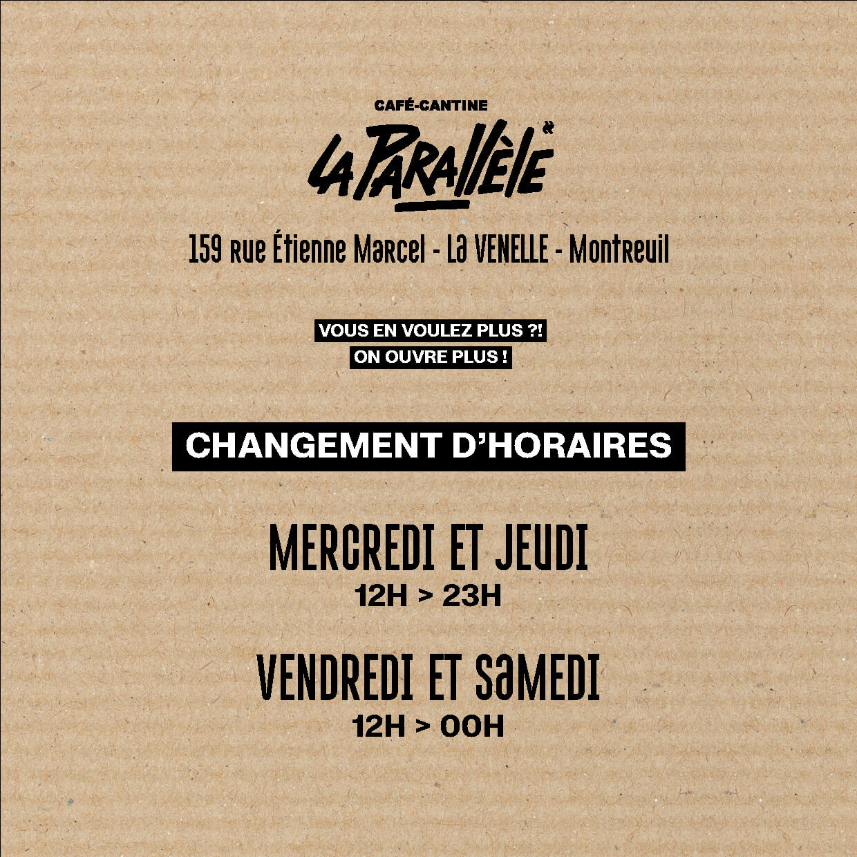 A partir du mercredi 11 Février - changement d'horaires | La Venelle