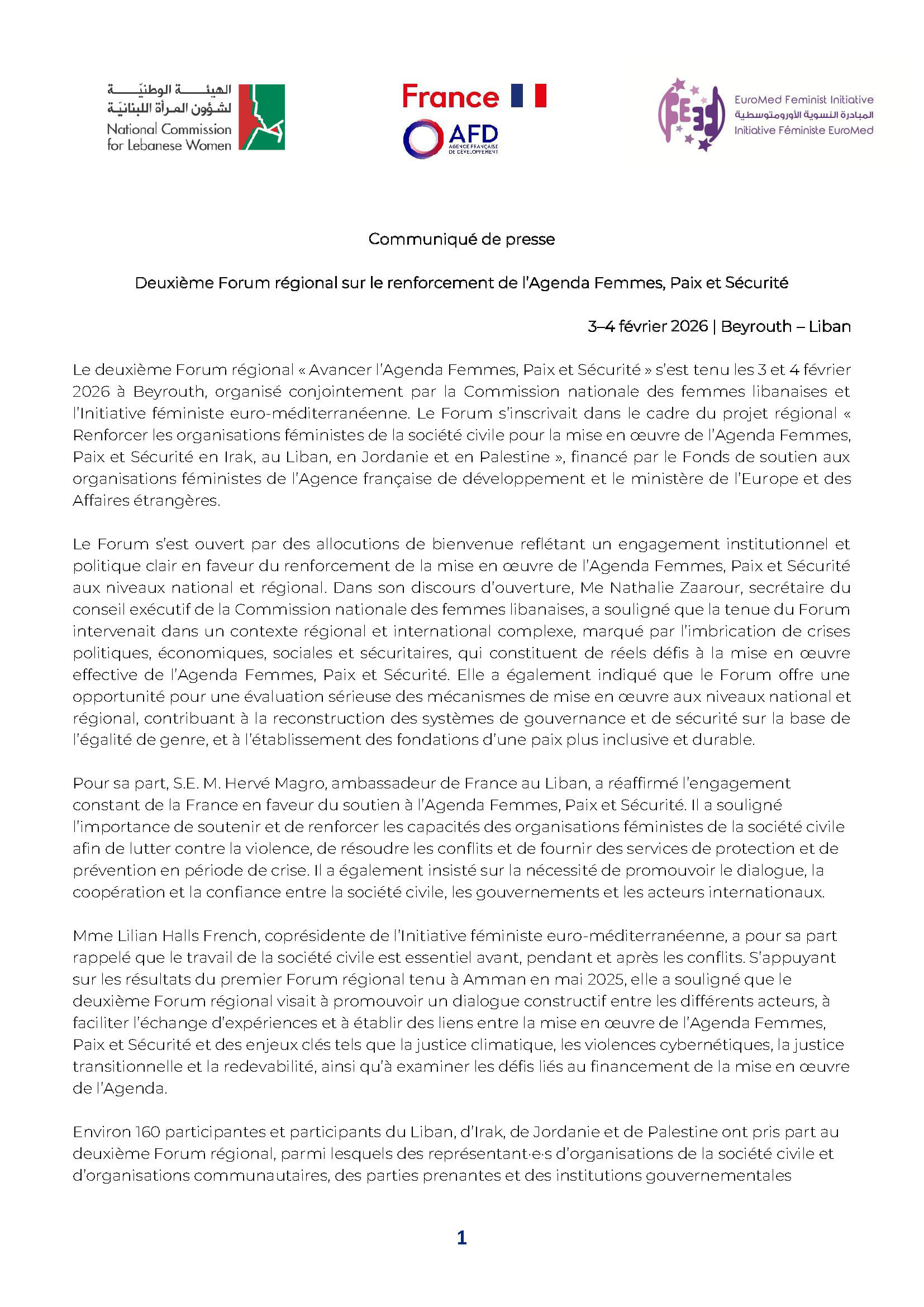 Second Regional Forum on Advancing the Women, Peace and Security Agenda (WPSA) | EFI - EuroMed Feminist Initiative