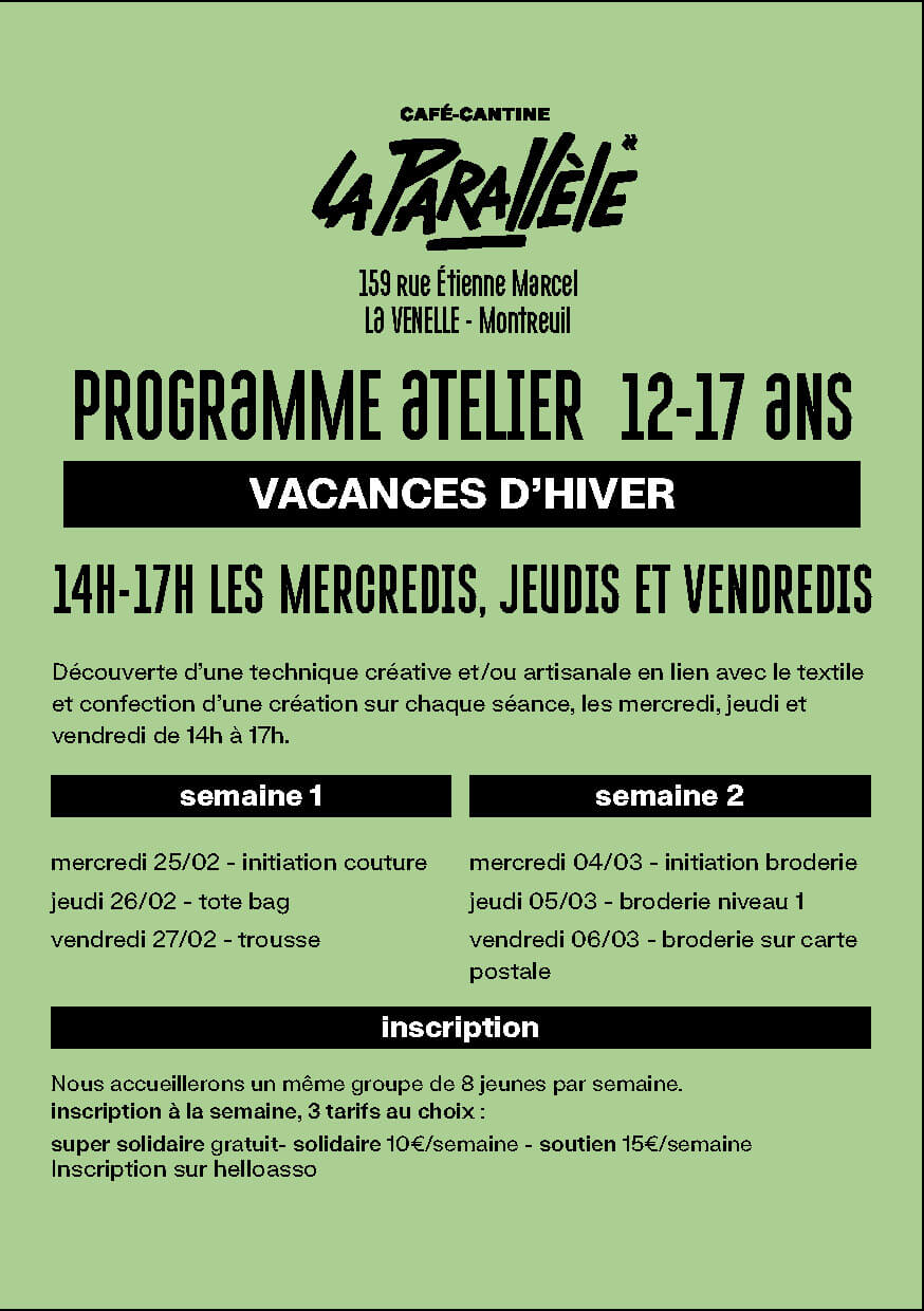 ATELIERS VACANCES D'HIVER / Couture / 12-17 ans | La Venelle