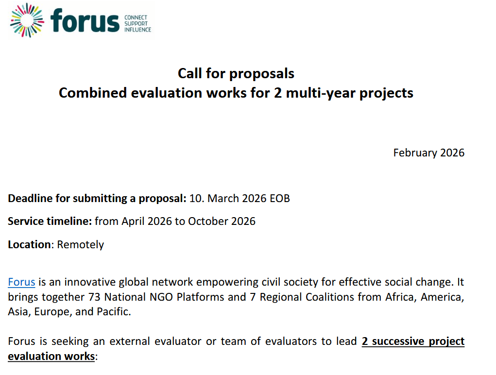 Call for proposals - combined evaluation work for multi-year projects | Forus