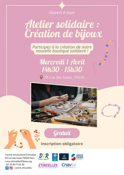 Atelier solidaire : création de bijoux | Etincelles
