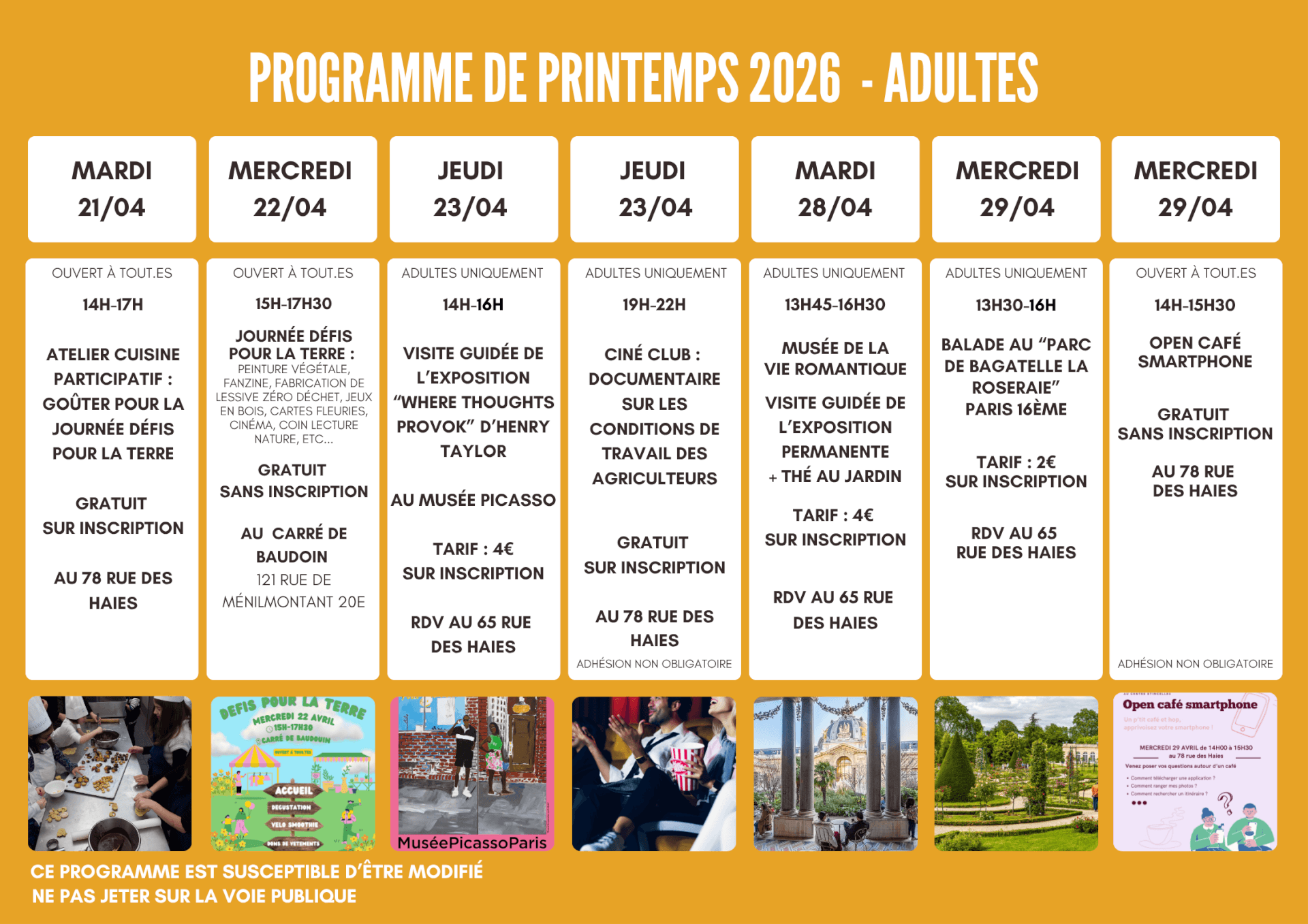 Programme vacances adultes | Etincelles