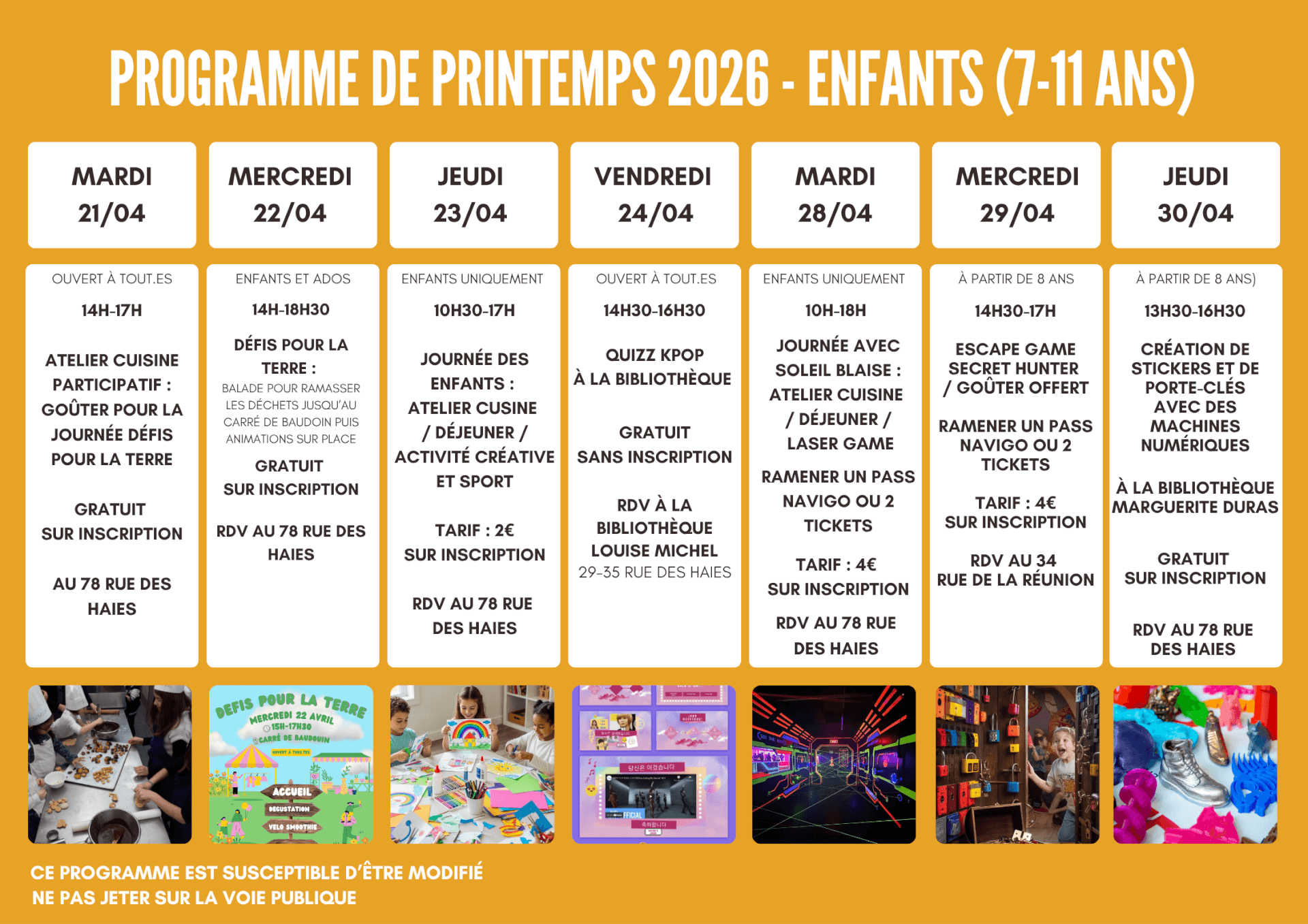 Programme vacances enfants | Etincelles