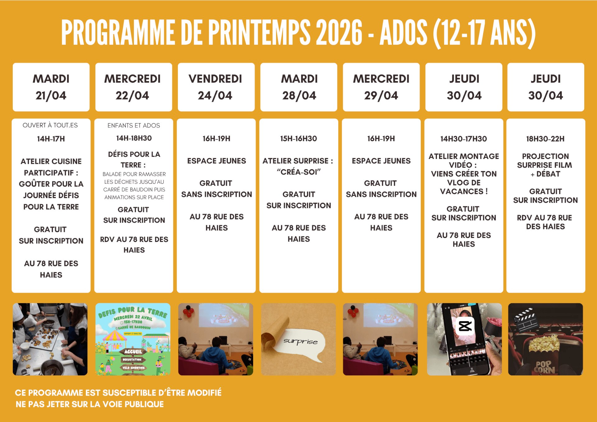 Programme vacances ados | Etincelles