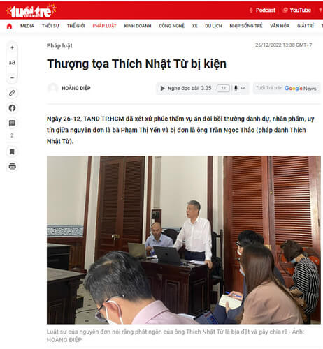 Ông Thích Nhật Từ bị kiện và chính sách "dùng tôn giáo để diệt tôn giáo" | Vietnam Fraternité