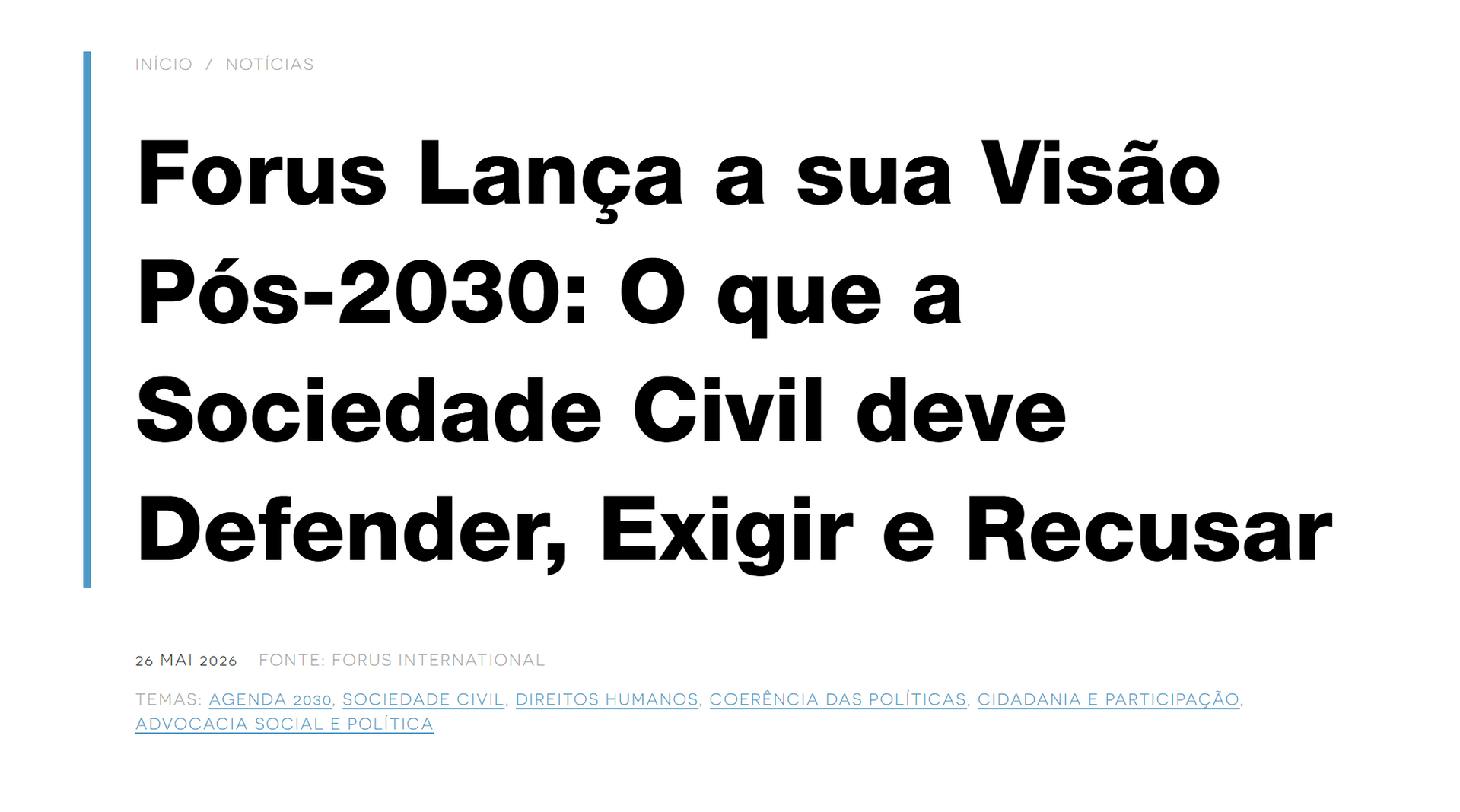 Forus Lança a sua Visão Pós-2030: O que a Sociedade Civil deve Defender, Exigir e Recusar | Forus