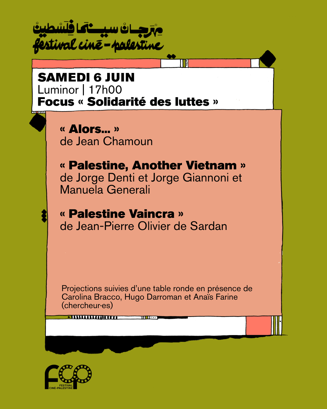 Focus « Solidarité des luttes » - Projection et table ronde | Festival Ciné-Palestine - FCP