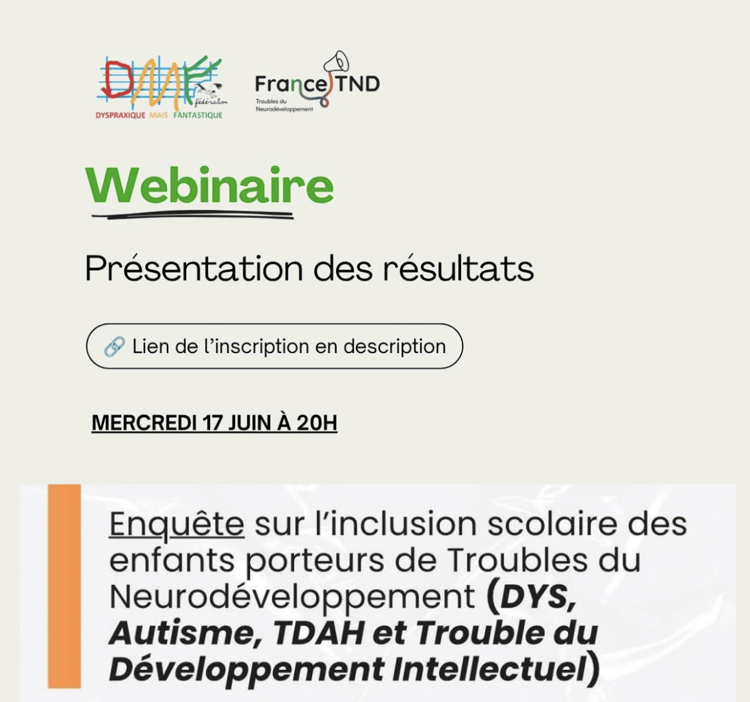 Webinaire Enquête sur l'inclusion scolaire | FDMF - Fédération Dyspraxique Mais Fantastique