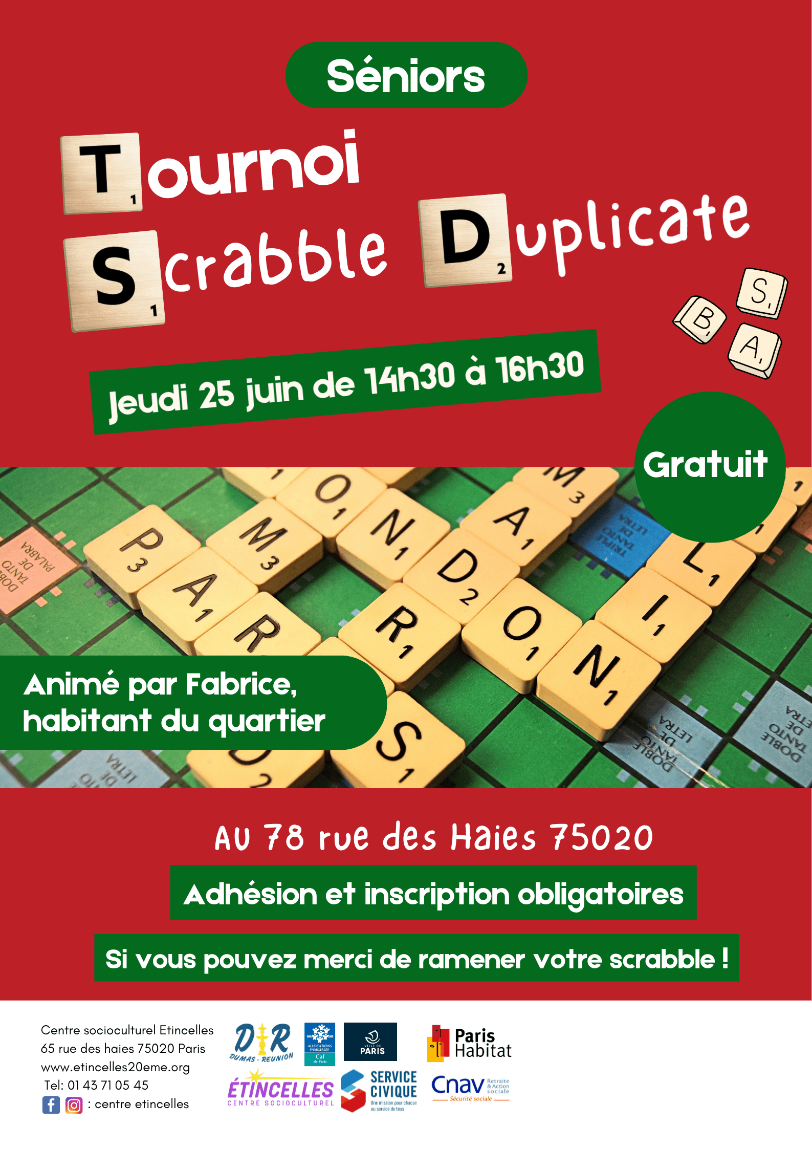 TOURNOI SCRABBLE DUPLICATE | Etincelles