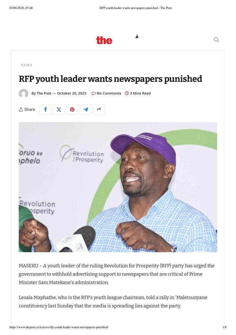 RFP youth leader wants newspapers punished - The Post | Forus