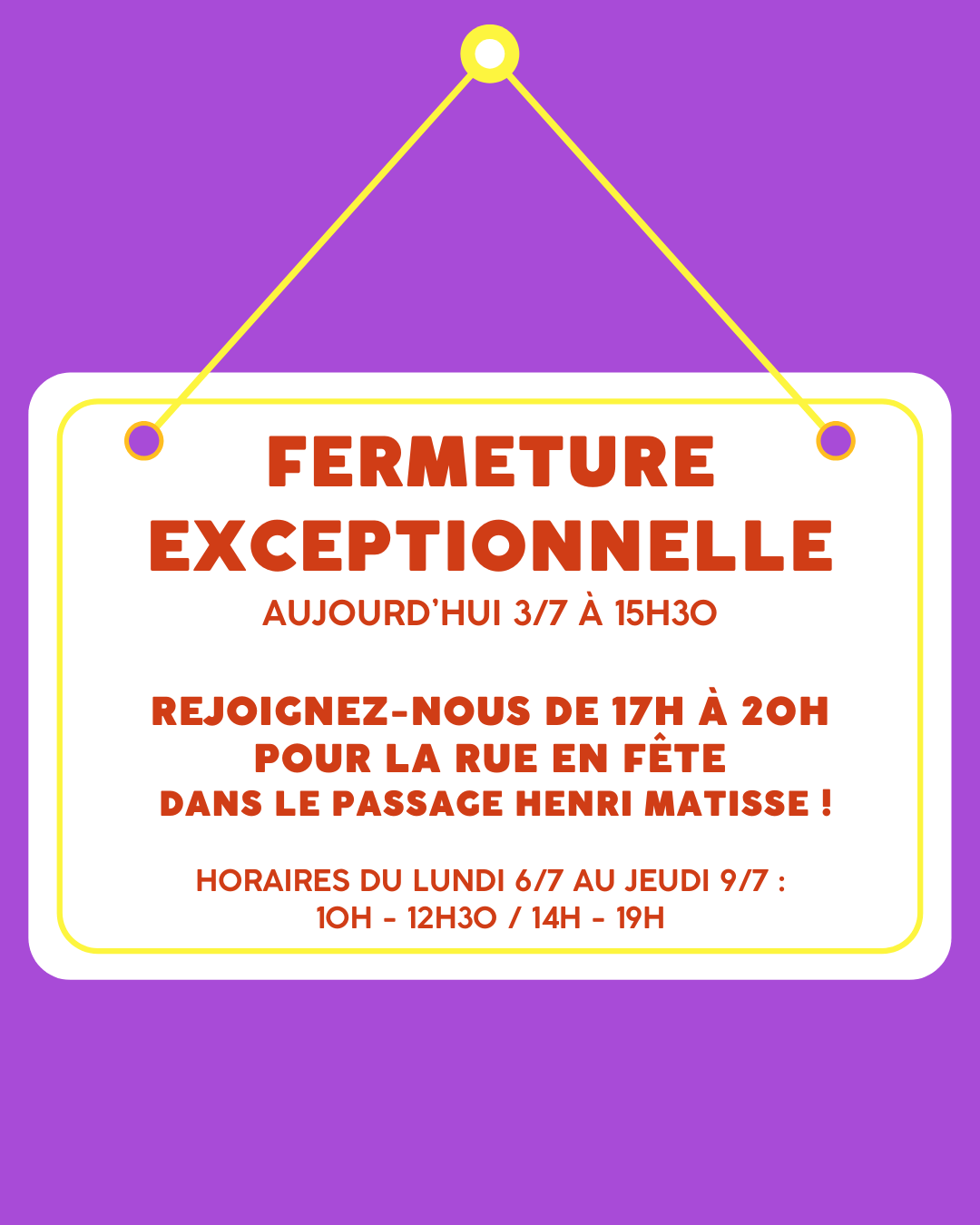 FERMETURE EXCEPTIONNELLE | Etincelles