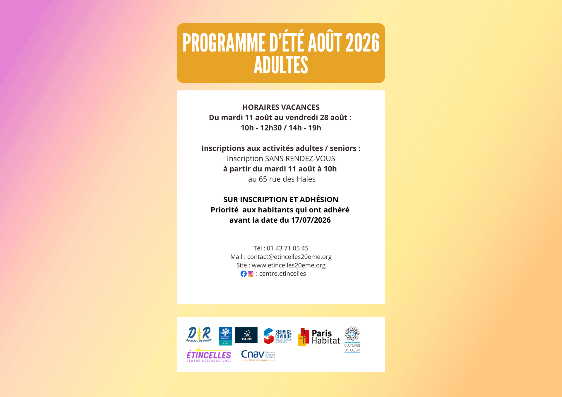 PROGRAMME D’AOÛT : ADULTES | Etincelles