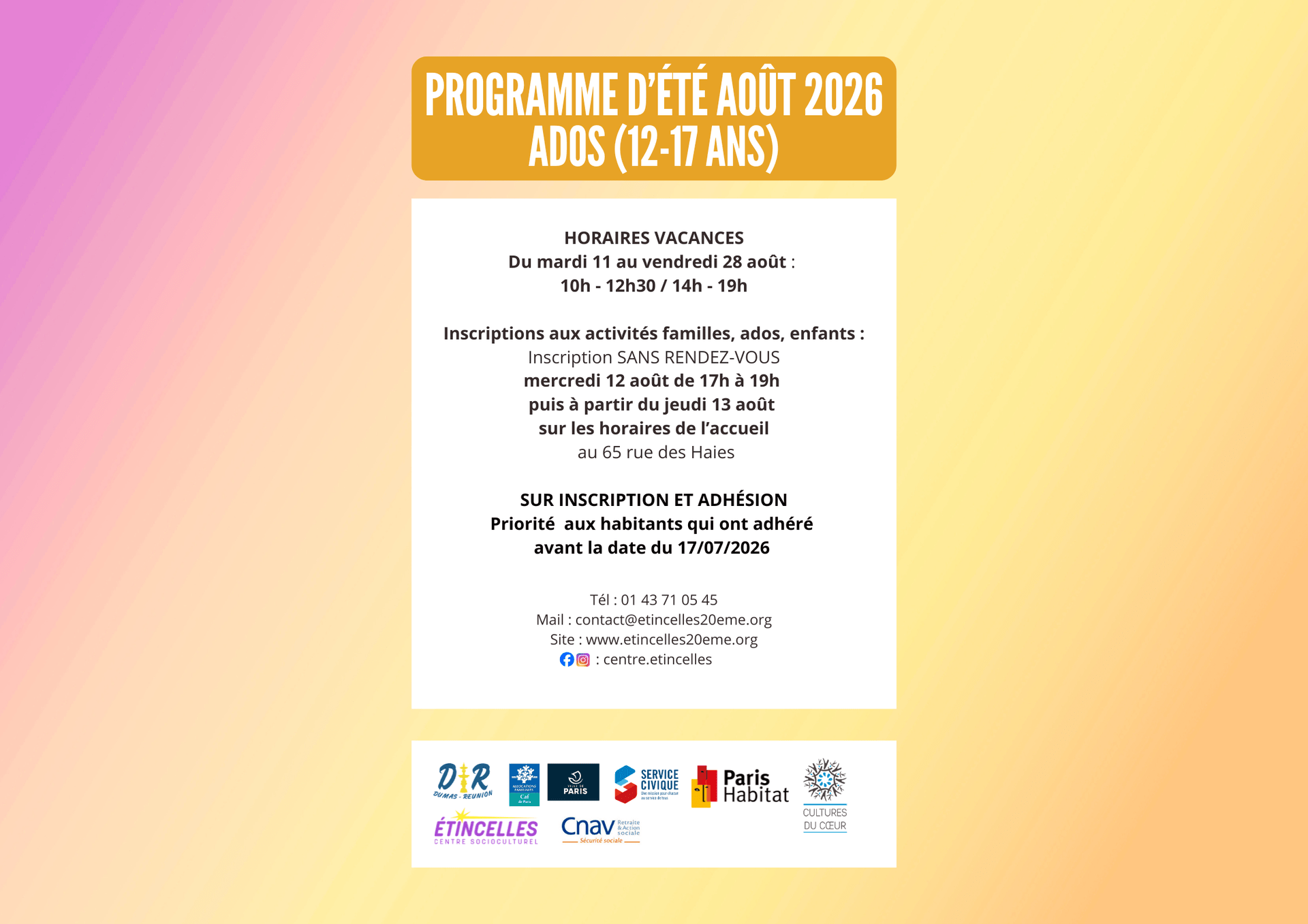 PROGRAMME D’AOÛT : ADOS (12-17 ANS) | Etincelles