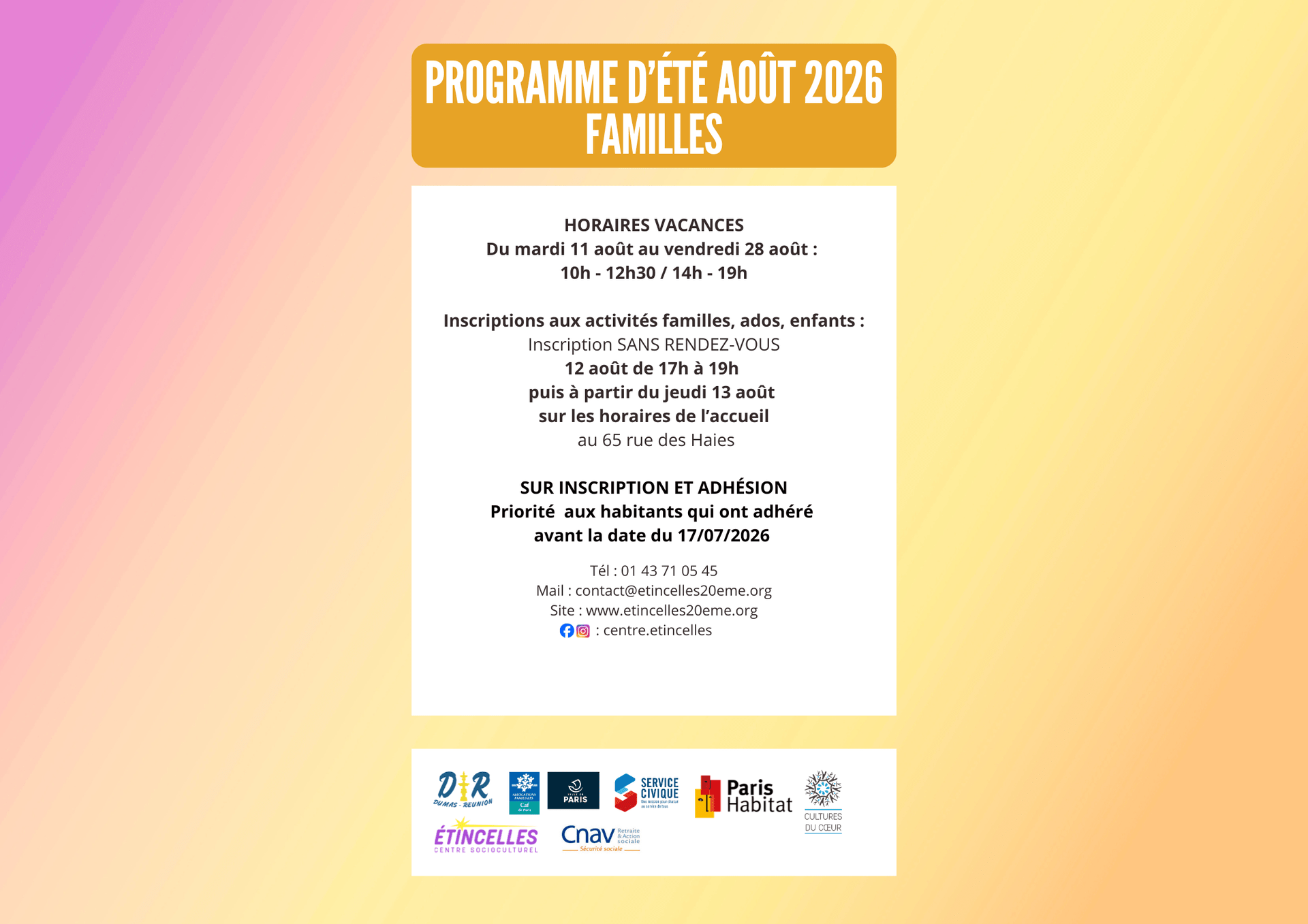 PROGRAMME D’AOÛT : FAMILLES | Etincelles