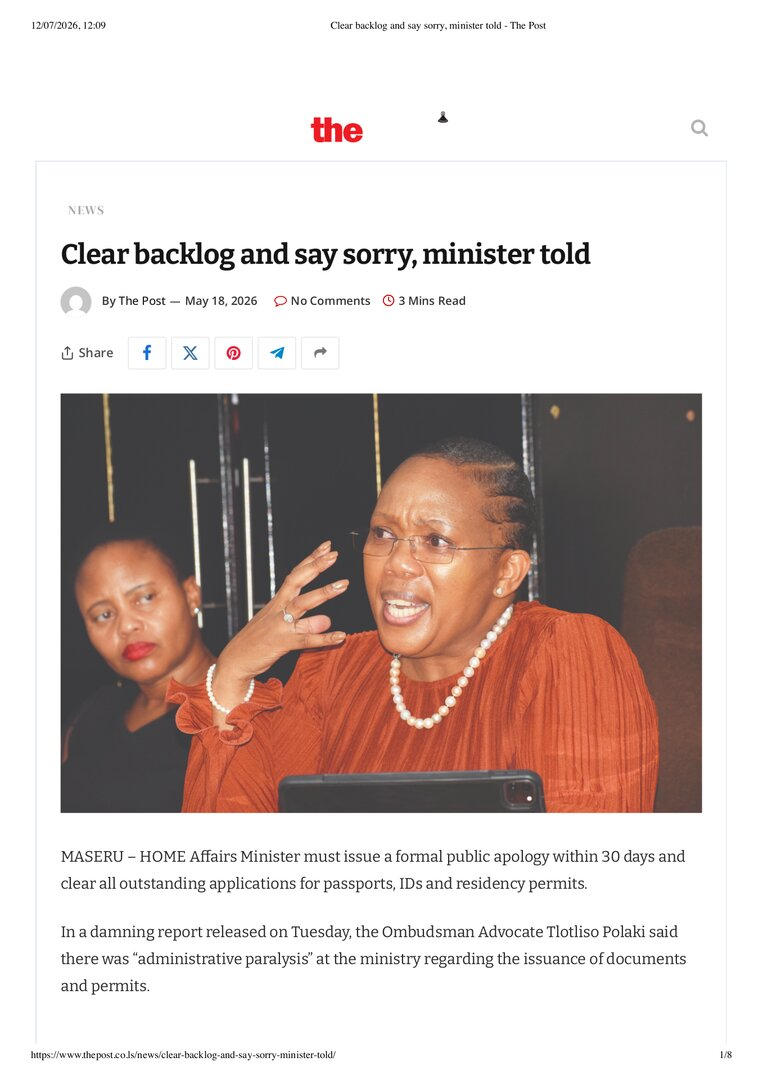 Clear backlog and say sorry, minister told - The Post | Forus