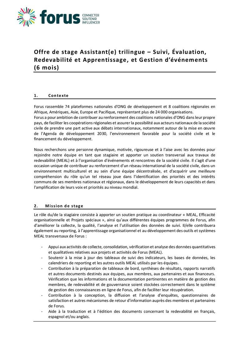 JD Stage MEAL et Gestion événements | Forus