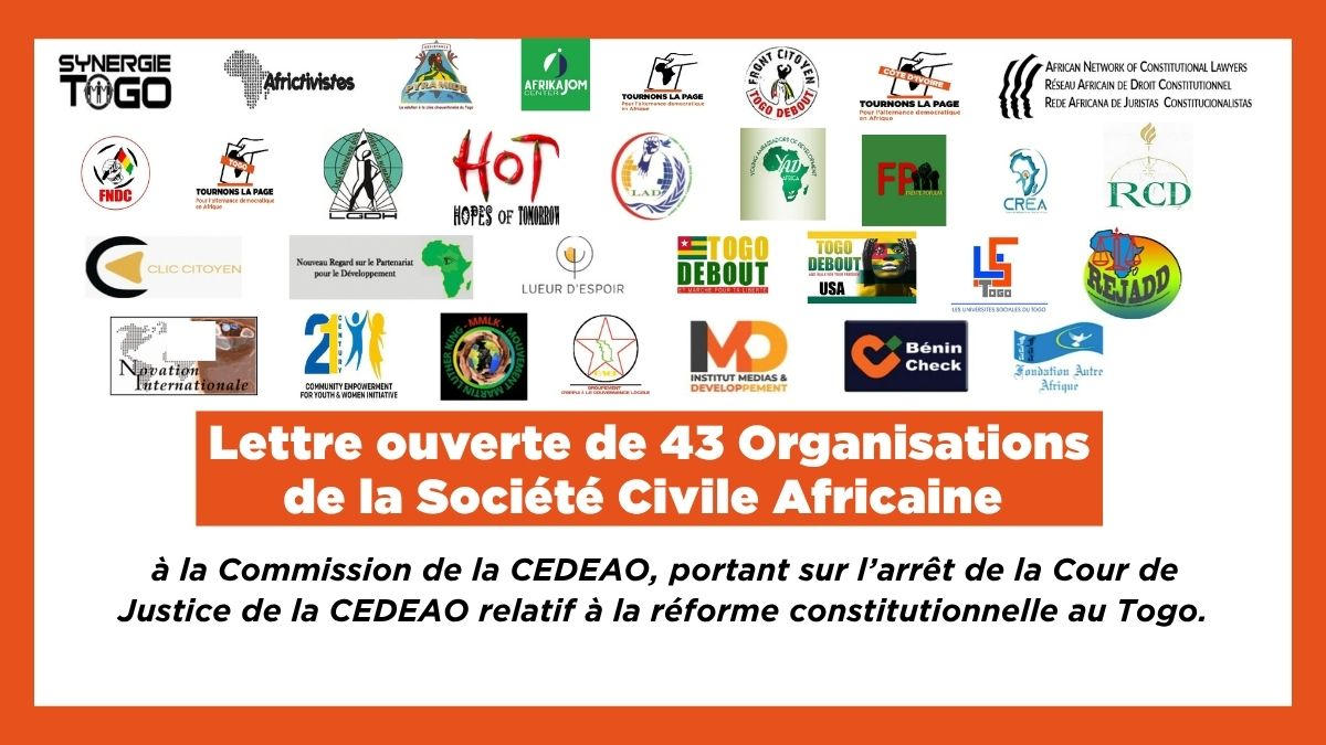 Togo: lettre de 43 OSC à la Commission de la CEDEAO, portant sur l’arrêt de la Cour de Justice de la CEDEAO relatif à la réforme constitutionnelle | Tournons la Page