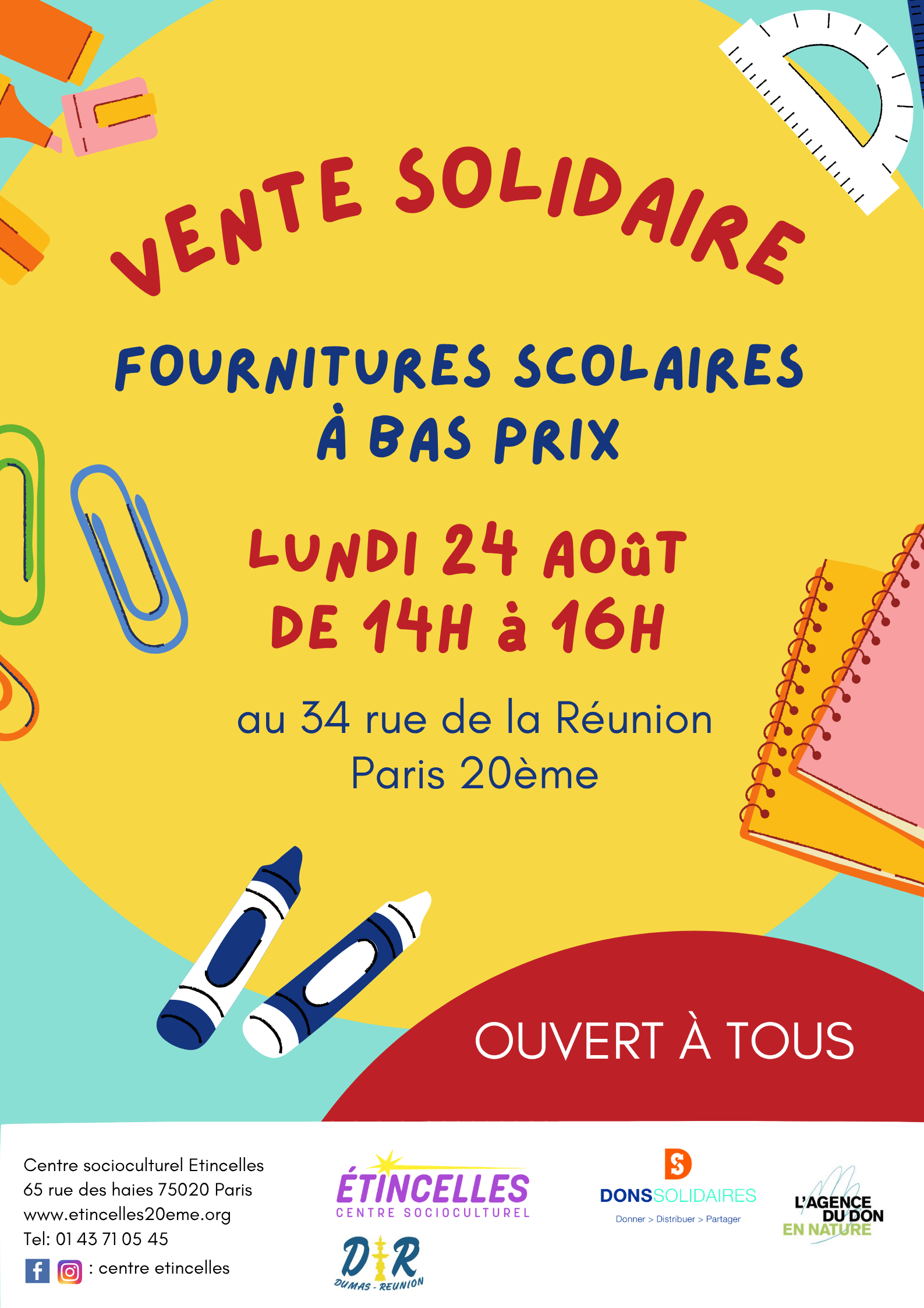 VENTE SOLIDAIRE DE FOURNITURES SCOLAIRES | Etincelles
