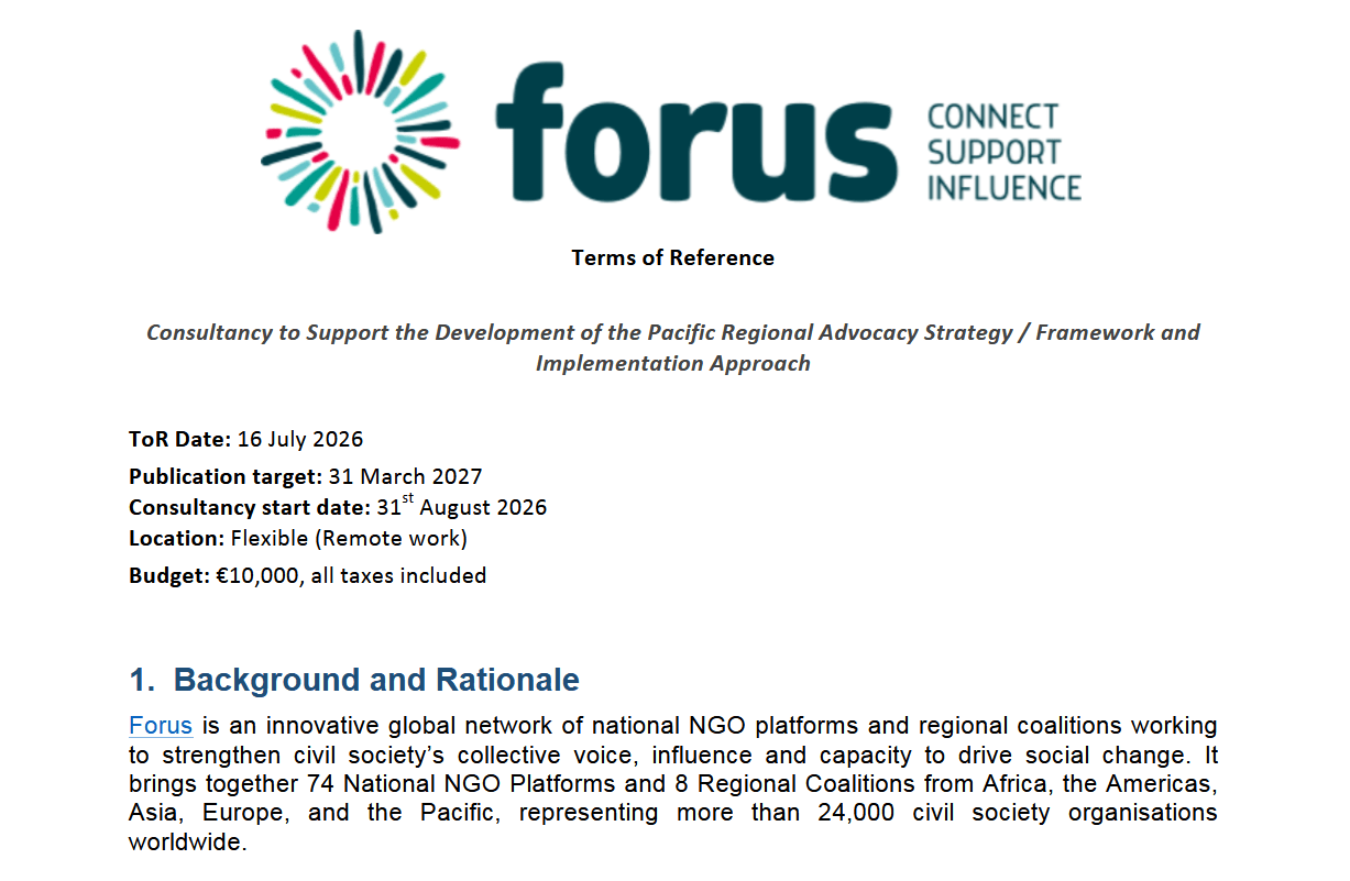 Consultancy to Support the Development of the Pacific Regional Advocacy Strategy | Forus