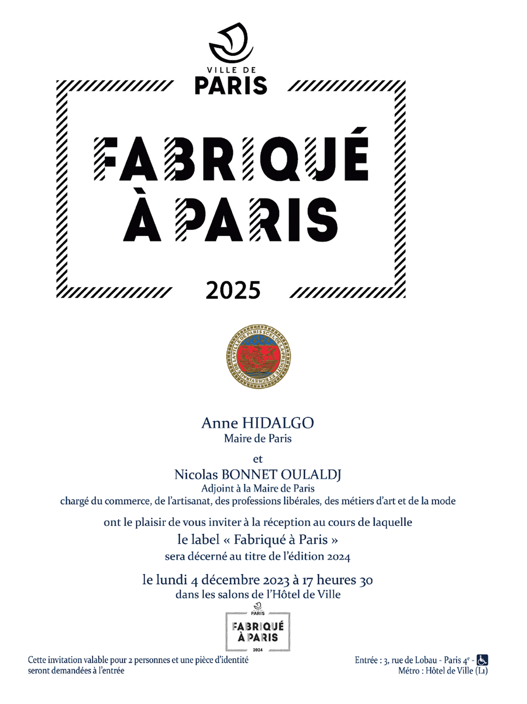 Invitation Fabriqué à Paris — Hôtel de Ville