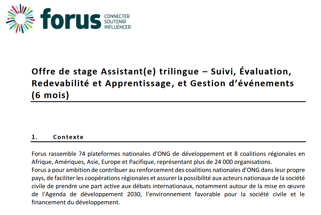 Stage MEAL et Gestion événements | Forus
