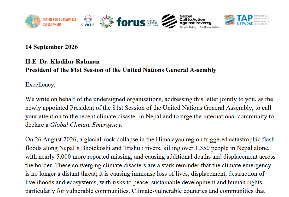 Joint Letter - Global Climate Emergency in Nepal | Forus
