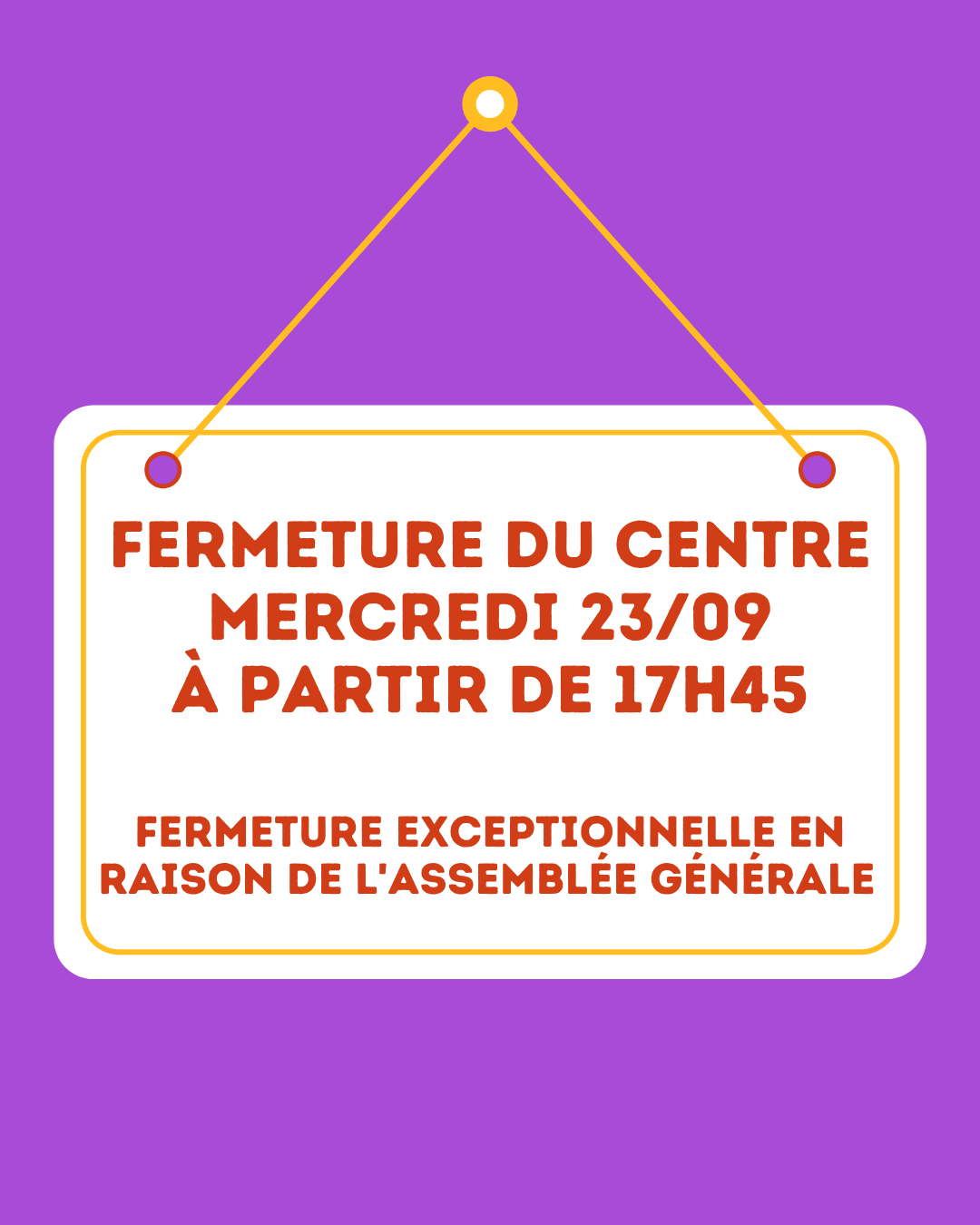 FERMETURE DE L'ACCUEIL : Mercredi 23/09 à partir de 17h45 | Etincelles