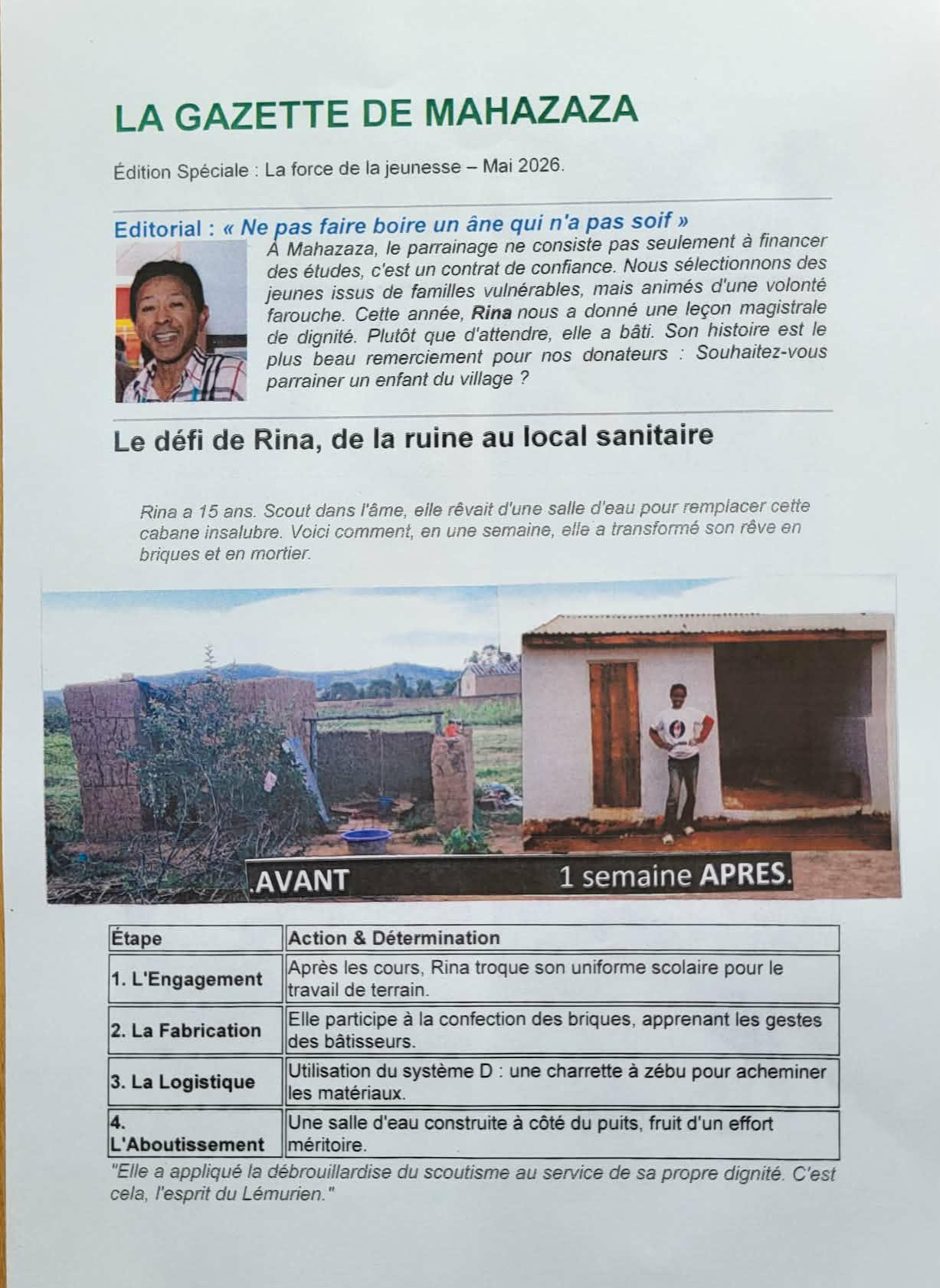 La Gazette de Mahazaza — Le défi de Rina, de la ruine au local sanitaire