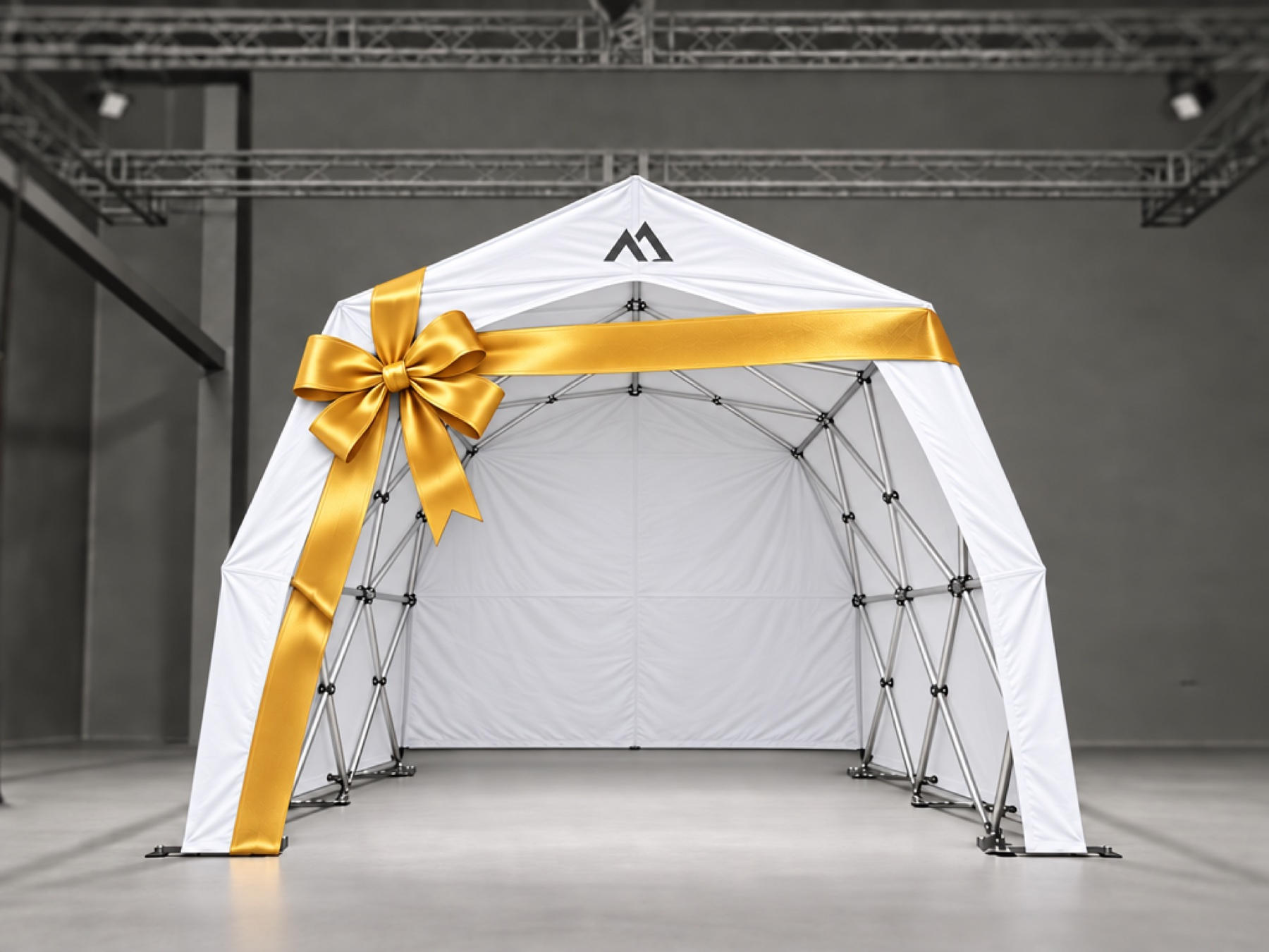 The white Konligo Tent with a gold bow