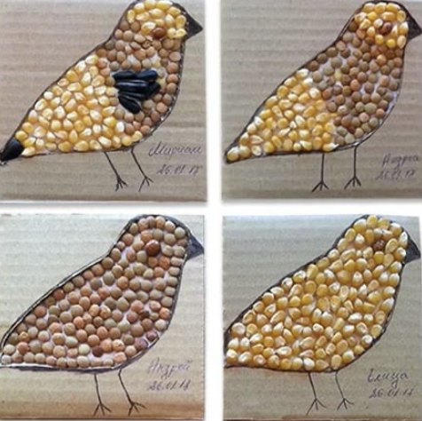 Des oiseaux dessinés et remplis de graines