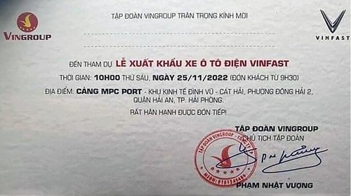 "Lễ xuất khẩu xe ô tô điện Vinfast" | Vietnam Fraternité