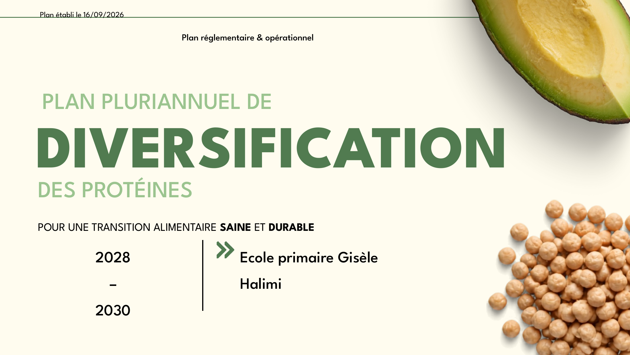 Aperçu du livrable personnalisé d’un plan pluriannuel de diversification des protéines