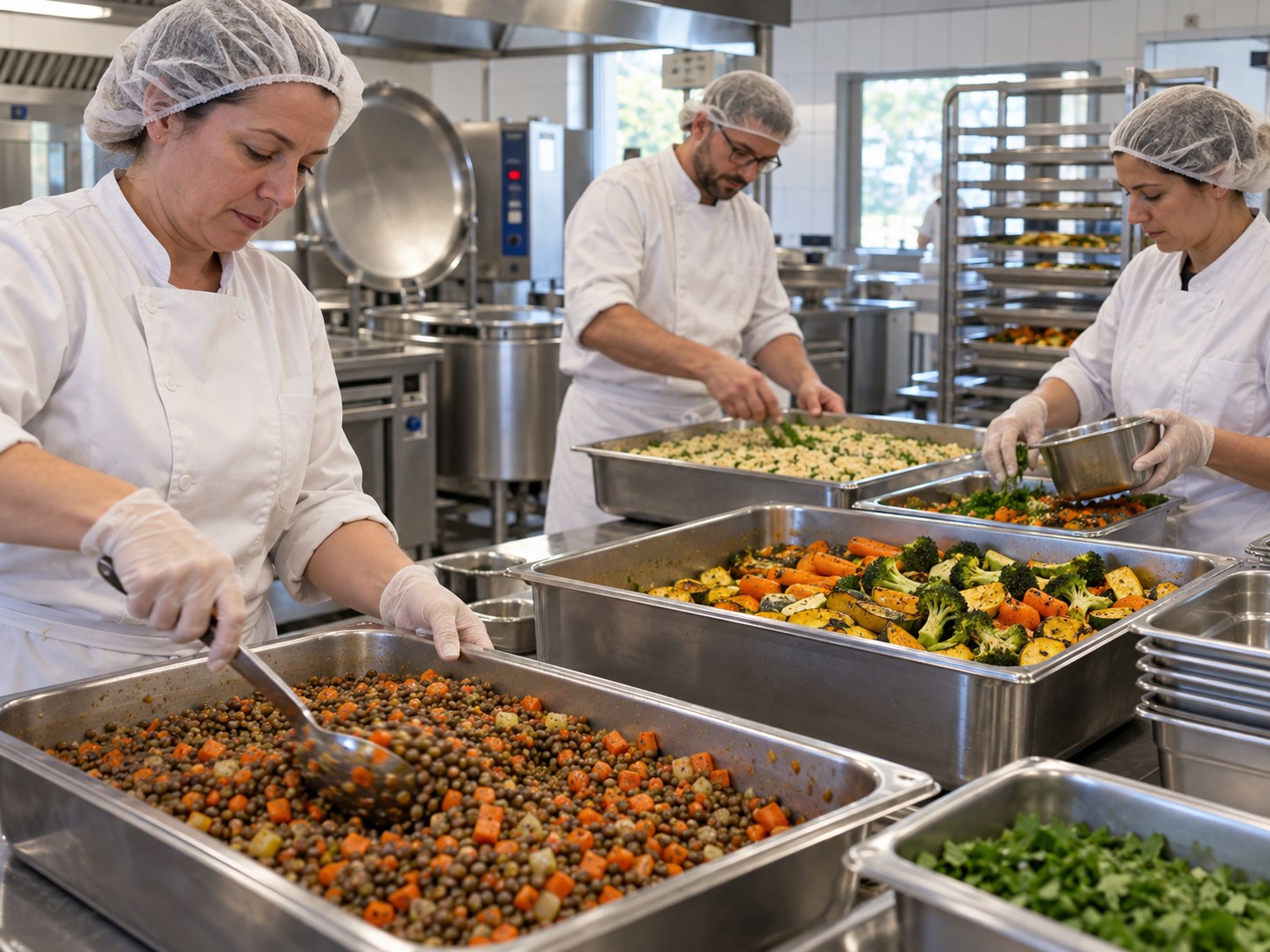 Équipe de restauration collective en cuisine scolaire